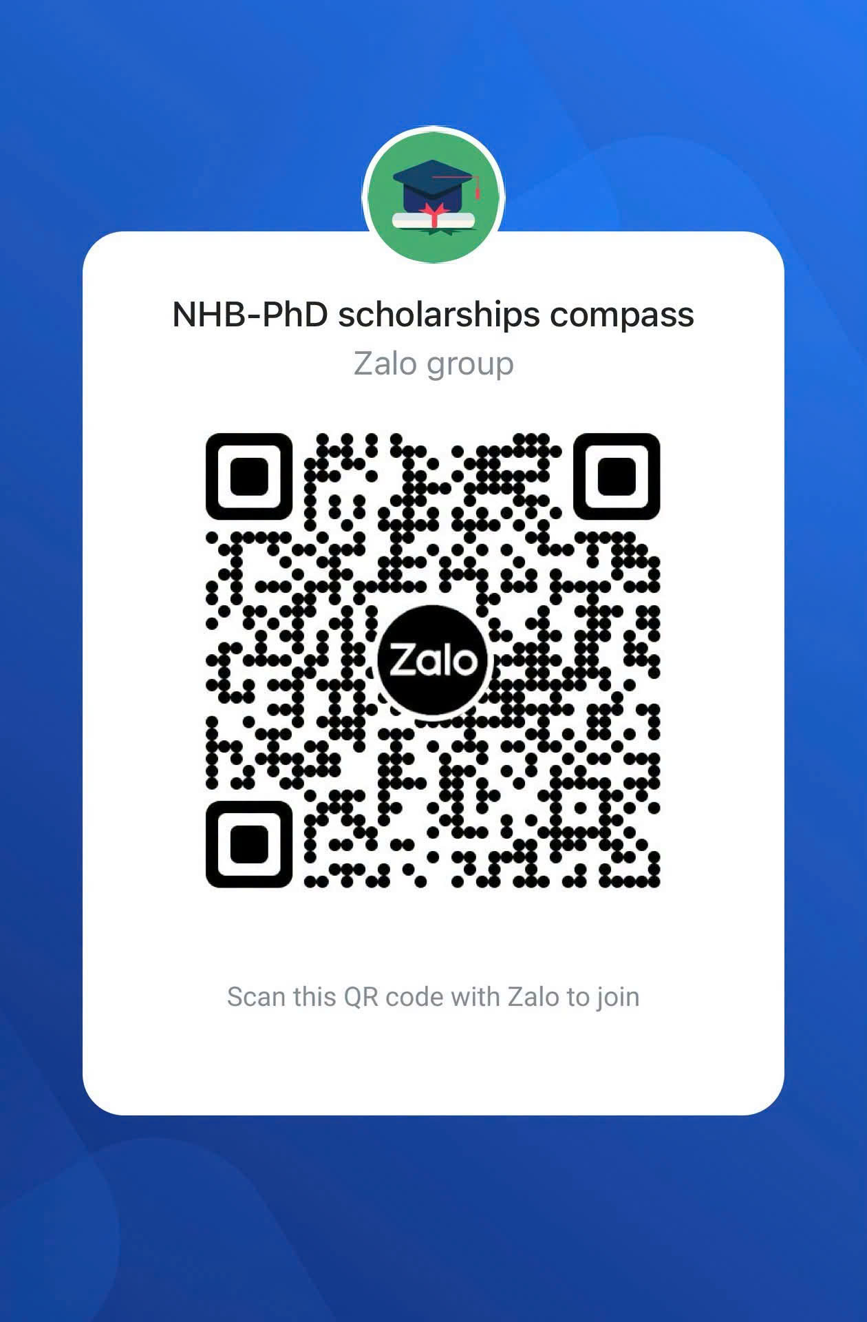 Mã QR tham gia nhóm Zalo NHB PhD Scholarships Compass